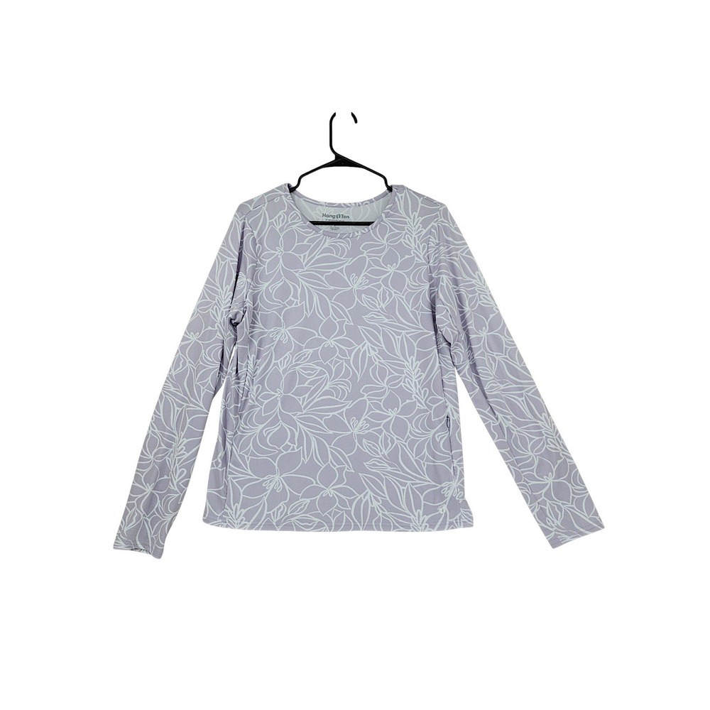 Hang Ten Rashguard Shirt L Women Long Sleeve Aloha Light Purple Hibiscus UPF 50+